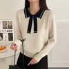Suéter de Punto con Cuello de Lazo y Manga Larga para Mujer 2026 Otoño/Invierno Nuevo Holgado Estilo Universitario Juvenil Suéter Base