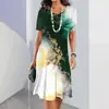 2026Y2 Aliexpress Verão Mais Vendido Floral Estampa Digital 3D Moda Casual Feminino Tamanho Plus Size Vestido Gola Redonda