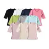 Camiseta Lisa de Color Sólido Moderna y Elegante con Cuello Redondo Pequeño y Mangas Medias, Nuevo Modelo de Primavera, Capa Base Versátil y de Corte Ajustado para Mujer
