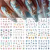Adesivos de Unhas Artísticas Novos Transfronteiriços: Criaturas Marinhas de Verão, Estrelas-do-Mar, Conchas, Águas-vivas, Golfinhos, Adesivos para Unhas com Marca d'água Cartoon