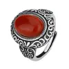 Dije Plateado S925 Plata Pura Granate Rojo Natural Forma de Huevo Incrustaciones Florales Anillo Vintage Cruz de Nepal Transfronterizo Retro