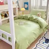 Juego de tres piezas de algodón para dormitorio de estudiante, sábana y funda de edredón de color liso simple para vivienda de alquiler, kit de inicio para estudiante universitario