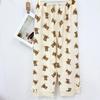Novo Verão Sauer Renda Renda Calças de Pijama Femininas Soltas Desenho Animado Fofo Calças para Caminhar em Casa Moda Combinação Livre