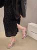 Zapatos de Tacón Alto para Mujer Verano 2025 Nuevas Sandalias Transparentes de Tacón Grueso para Uso Exterior Sandalias de Tacón de Cristal con Pantuflas