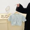 Abrigo Infantil de Manga Corta Ropa Protectora Solar Verano Fino Cárdigan Pequeño de Manga Burbuja para Bebé Niña Estilo Occidental Manga Media Ropa para Aire Acondicionado