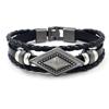 Direto da fábrica europeu e americano comércio exterior exportação jóias fivela masculina pulseira de couro tecido pulseira de couro de diamante geométrico pulseira