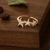 Anel Aberto Distintivo Banhado a Ouro Real com Zircônia Anel de Estrela Design de Nicho Feminino Anel de Dedo Exquisito Versátil