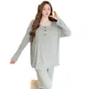 Pijama de Modal para Mujer con Almohadilla en el Pecho Primavera y Otoño Delgado de Manga Larga Estilo Simple Talla Grande para Gordita Traje de Ropa para el Hogar