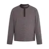Camiseta de manga larga a rayas estilo retro americano con cuello Henry para hombre y mujer, nueva de otoño, holgada, casual, versátil, top básico