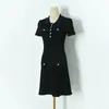 S4032 Hilo de Lentejuelas Nuevo de Primavera y Verano Cintura Elástica Cuello de Muñeca Vestido de Punto de Manga Corta Vestido de Forma A Mujer