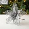 Navidad Nuevo 23cm Flor de Navidad Rojo Oro Malla Hoja Brillo Flor de Navidad Artificial DIY Colgante Decorativo