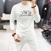 Nueva Camiseta de Manga Larga para Hombre Camisa Base Estampado de Letras con Lentejuelas Cuello Redondo para Hombre Top Casual de Principios de Otoño Moderno y Cómodo