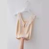 Camisola de Verano para Mujer con Puntadas de Encaje Ajustada sin Mangas Tejida de Seda de Hielo Chaleco Traje Pequeño Camisa Base Interior Mujer