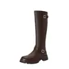 Botas de cavaleiro com fivela para outono e inverno 43 botas femininas de salto médio grosso botas de motocicleta europeias e americanas comércio exterior 33 novo adulto