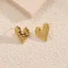 Pendientes de Corazón con Flor Huecos y Textura Martillada de Alta Gama para Mujer, Accesorios de Joyería de Acero Inoxidable con Cierre de Presión, Forma de Corazón al por Mayor