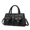 Bolso de Mano Vintage para Mujer 2026 Nuevo Modelo Gran Capacidad Bolso Cruzado Hebilla de Cinturón de Cuero Marrón Decoración Bolso Boston Bolso de Hombro Único para Viajar