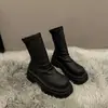 Botines para Mujer Arrugados Adelgazantes Elásticos Apilados 2026 Tacón Grueso Pequeños Nuevos Botas Otoño Invierno Suela Gruesa Botines Cortos a la Moda
