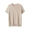 Elegante jersey de punto 100% seda de morera con cuello redondo y pequeñas mangas acampanadas, tejido versátil, nuevo jersey de punto de seda de morera de manga corta para primavera/otoño