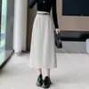 Foto Real Outono Novo Estilo Cinza Emagrecedor Valorizador Conjunto Saia Reta Que Marca o Quadril Saia Evasê Comprimento Midi Saia de Uma Peça