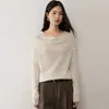 Suéter de punto fino, liso, de color sólido, holgado, de estilo francés, simple y versátil para mujer, hecho de una mezcla de cachemira