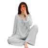 Pijama de mujer con copas en el pecho para primavera y otoño, algodón nube con encaje, manga larga, estilo coreano, conjunto fresco de ropa para el hogar para chica