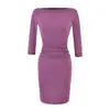 Vestido de punto gris con cuello barco y manga tres cuartos para mujer, estilo otoño de deseo puro, vestido corto bodycon adelgazante, vestido interior ajustado