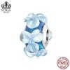 Aifule nuevas cuentas de vidrio de flor azul plata esterlina s925 cuentas frescas cuentas sueltas joyería con cuentas diy