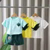 Conjunto de Verão para Meninos com Gola Redonda, Folha, Manga Curta e Shorts, Roupas Infantis, Bebê, Conjunto de Verão de Duas Peças