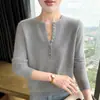 Camada base de cashmere com gola redonda e base de colarinho semiaberta, novo suéter de malha simples, cor sólida, caimento solto, feminino, para outono/inverno