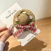 Lindo pasador de pelo de paja trenzada para niñas, accesorio para el pelo de lazo a cuadros, tocado estilo princesa, pasador para el pelo infantil, adorable accesorio para el pelo