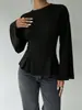 Moda europeia e americana transfronteiriça, top plissado justo de manga comprida, novo estilo, disponível na Amazon e em sites independentes, camiseta de gola alta para outono/inverno, roupas femininas