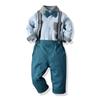 Nova Moda Estrangeira Transfronteiriça Outono Roupas Infantis Terno para Meninos Camisa de Algodão Manga Longa Calça com Suspensório Vestido de Natal para Bebê de Um Ano