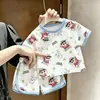 Conjunto de Camiseta de Manga Corta y Shorts de Verano para Niños y Niñas, Estilo Delgado Ropa de Casa para Bebés, Pijama Transpirable con Estampado de Dibujos Animados