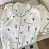 Pijama de Algodão Nuvem Feminino Verão Doce Estilo Ins Cardigã Manga Curta Shorts Solto Fino Roupa de Casa de Verão conjunto