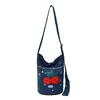 Bolsa Transversal de Brim Bordada com Cerejas Personalizada Nova da Primavera 2026 Bolsa Saco Tendência de Alto Valor Grande Capacidade