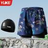 Bañador de hombre de doble capa antivergüenza, nuevo pantalón de playa, gorro de baño de tres piezas de aguas termales, gafas de natación, equipo de natación para hombre
