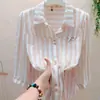 Camisa a Rayas Elegante para Viajar con Mangas Tres Cuartos para Mujer 2026, Diseño de Verano que Luce Juvenil y Moderno, Ropa para Mujer que Adelgaza y Favorece