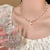 Colar Popular Coreano de Aço Titânio com Pérola Luxo Acessível Nicho Alta Qualidade Super Brilhante Micro-Cravejado Pingente de Zircônia Corrente para Clavícula