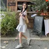 Vestido Retro de Verano Nuevo con Parches y Cuello Polo, Ajustado, Manga Corta, Falda Abullonada para Mujer
