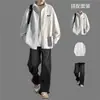 Conjunto de terno estudantil com camisa de waffle casual, camisa estilosa de manga comprida para meninos, conjunto de jaqueta de camisa de alta qualidade para primavera e outono