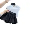 Nuevo Conjunto de Verano para Niñas Elegante Vestido Floral de Manga Corta con Pedrería Dulce Fresco Elegante Conjunto de Dos Piezas para Niñas