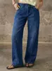 Jeans Feminino Europeu e Americano Transfronteiriço Marca Tendência High Street Simples Costura Estiloso Casual Americano Solto de Perna Reta Calça Feminina