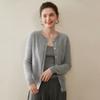Cardigan de Punto de Cachemira 100% Puro para Otoño e Invierno, Cuello Redondo, para Mujer, Color Sólido, Manga Larga, Suéter Jacket Casual de Moda, Grueso