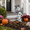 Luz de Estaca para Suelo de Fantasma Brillante de Hierro Forjado para Halloween, Tres Capas con Sombrero de Bruja, Forma de Calabaza y Murciélago, LED