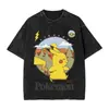 Camiseta Gráfica Casual de Algodón Lavado para Hombre con Dibujo Animado de Ardilla Pokemon