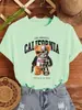 Camiseta Estampada con Letras de California de Oso Mecánico de Dibujos Animados para Mujer Casual Cuello Redondo Manga Corta Algodón Ropa de Verano Y2K Holgada