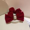 Retro elegante elegante elegante imitación de abalorios Perla hebilla cuadrada lazo de terciopelo anillo para el cabello de intestino grueso accesorios para el cabello de otoño e invierno