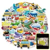 50 Pegatinas de Ferry de Dibujos Animados, Imágenes de Reconocimiento de Coches de Tráfico, Dibujos Animados Cognitivos para Niños, Pegatinas Lindas de Educación Temprana para Jardín de Infantes