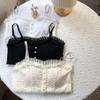Camisola de celebridade da internet feminina de verão sexy com borda de renda elegante fina para usar por baixo com bordado de flor e sutiã de pérola