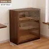 Librero a prueba de polvo de madera maciza integrado en la pared, gabinete de almacenamiento color nogal, gabinete de almacenamiento de pie, librero para el hogar
